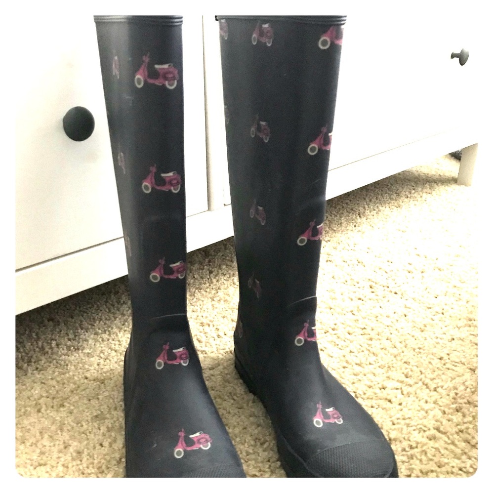 J. Crew Navy Rainboots with Mopeds
